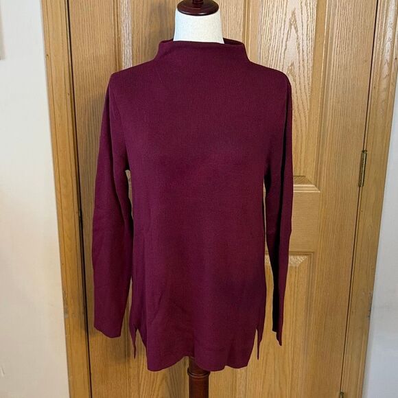 NWT J. Jill Burgundy Mock Neck Tunic Sweater Small Cotton Silk Wool Blend - Picture 1 of 7